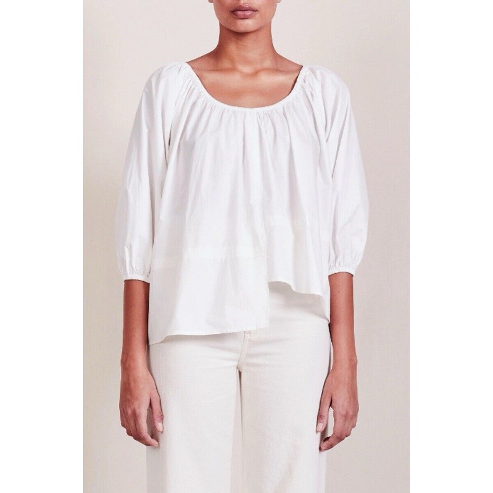 Apiece Apart White Scoop-Neck Peasant Blouse